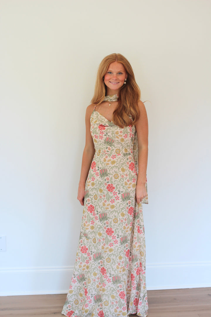 Scarf Neck Cowl Floral Maxi