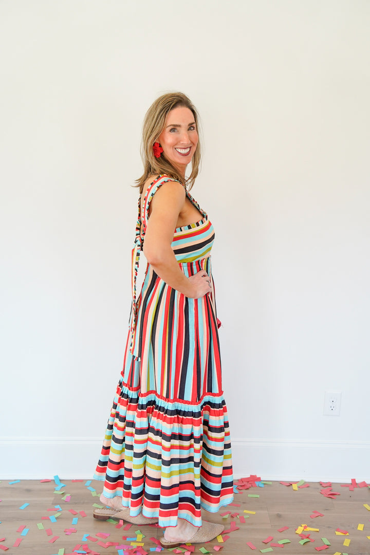 Color Stripes Sleeveless Maxi Dress