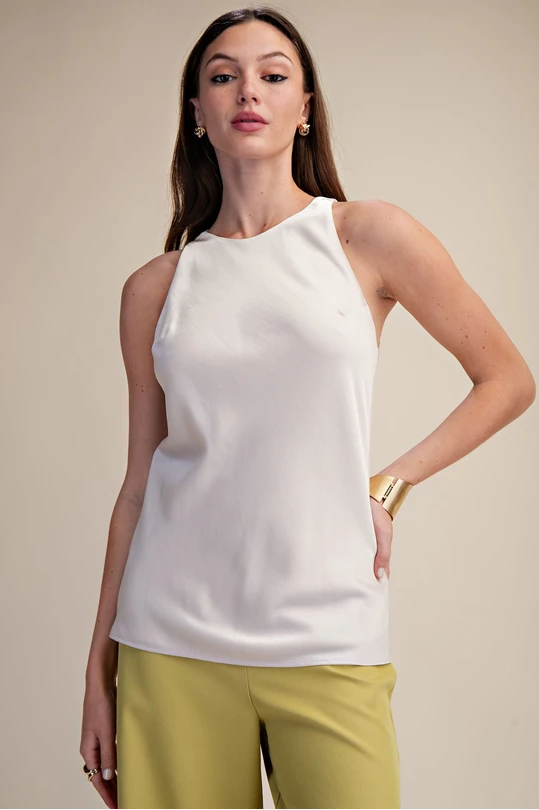 Round Neck Sleeveless Top in Cream