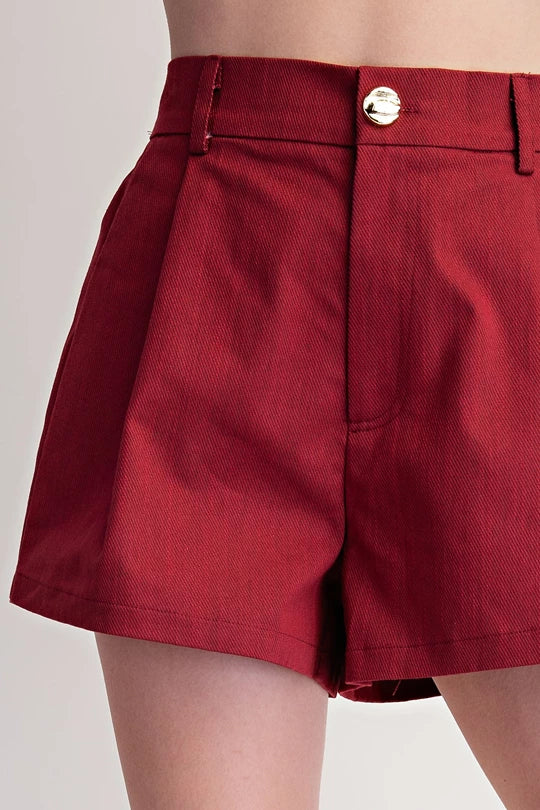 Frances Short in Burgundy - Gold Button Detail