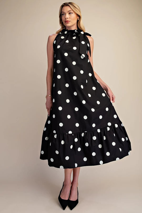 Folio Dress in Black - Polka Dot Midi