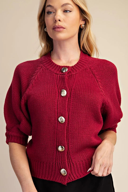 Button Cardigan in Burgundy