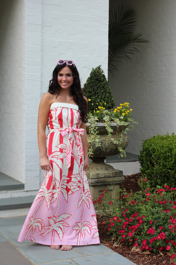 Red Palms Linen Dress