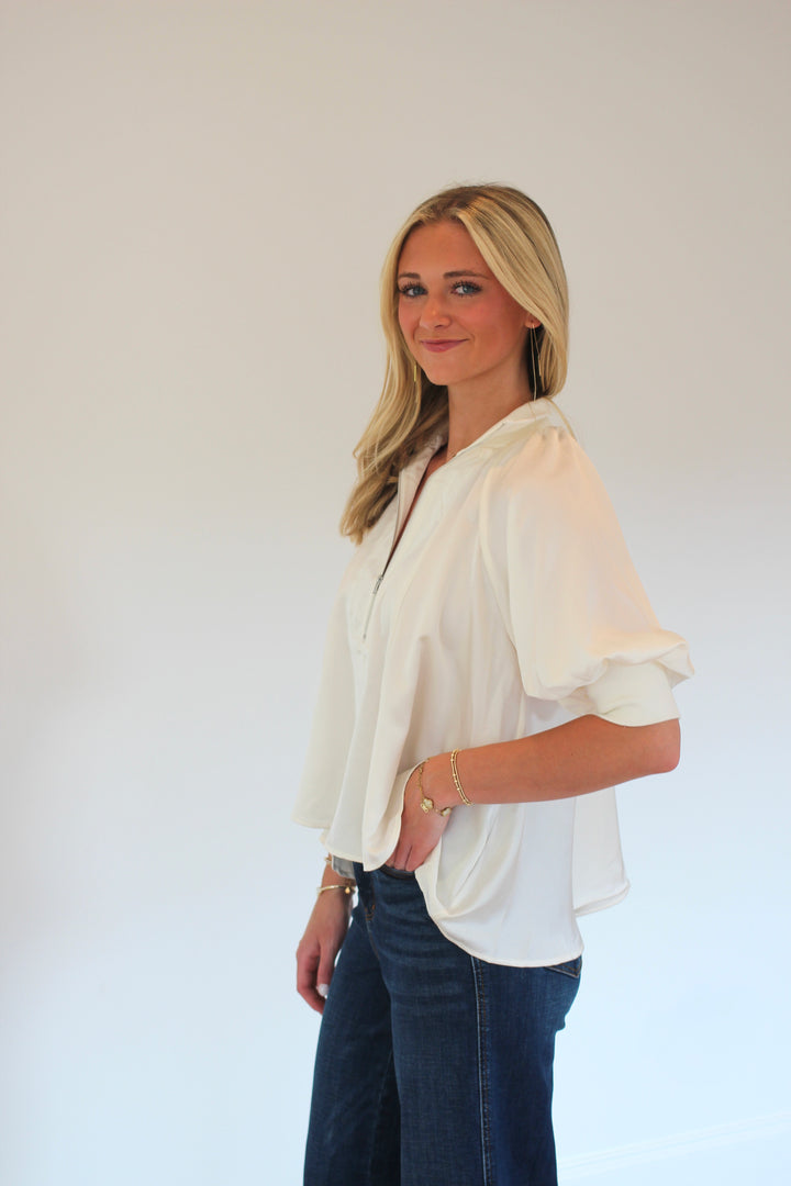 Mock Neck Puff Sleeve Blouse