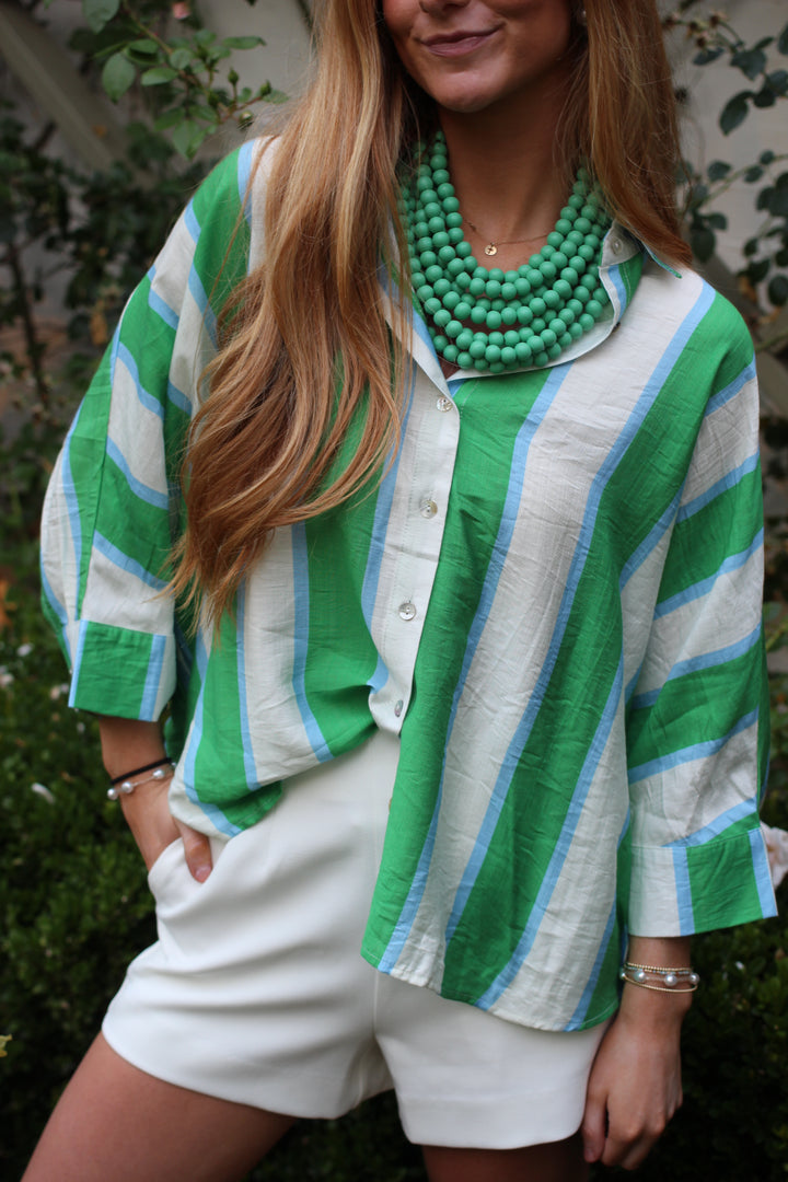 Summer Stripes Button Down Top