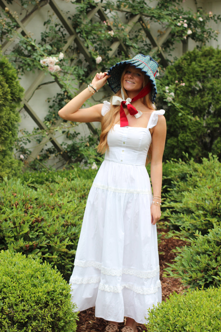 Lace Trim Tiered Detail Ruffle Strap Midi Dress