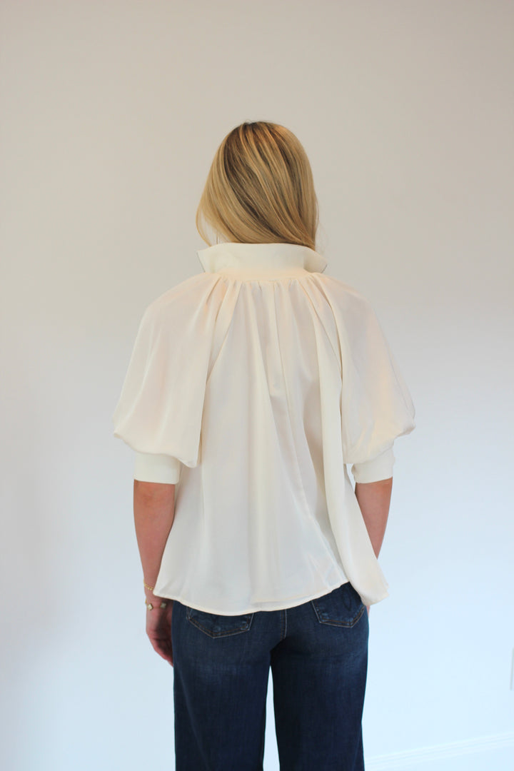 Mock Neck Puff Sleeve Blouse