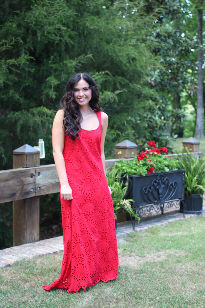 Ruby Red Eyelet Beach Dress