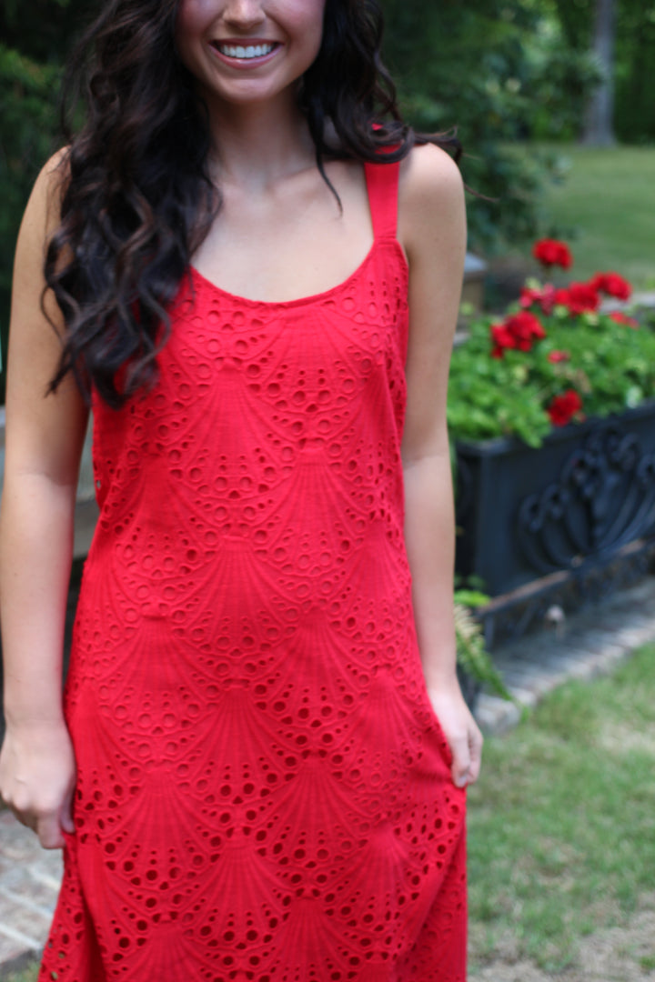 Ruby Red Eyelet Beach Dress