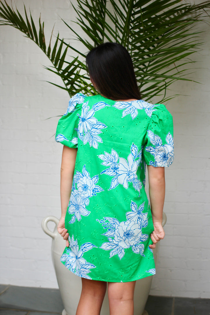 Botanical Puff Sleeve Mini Dress