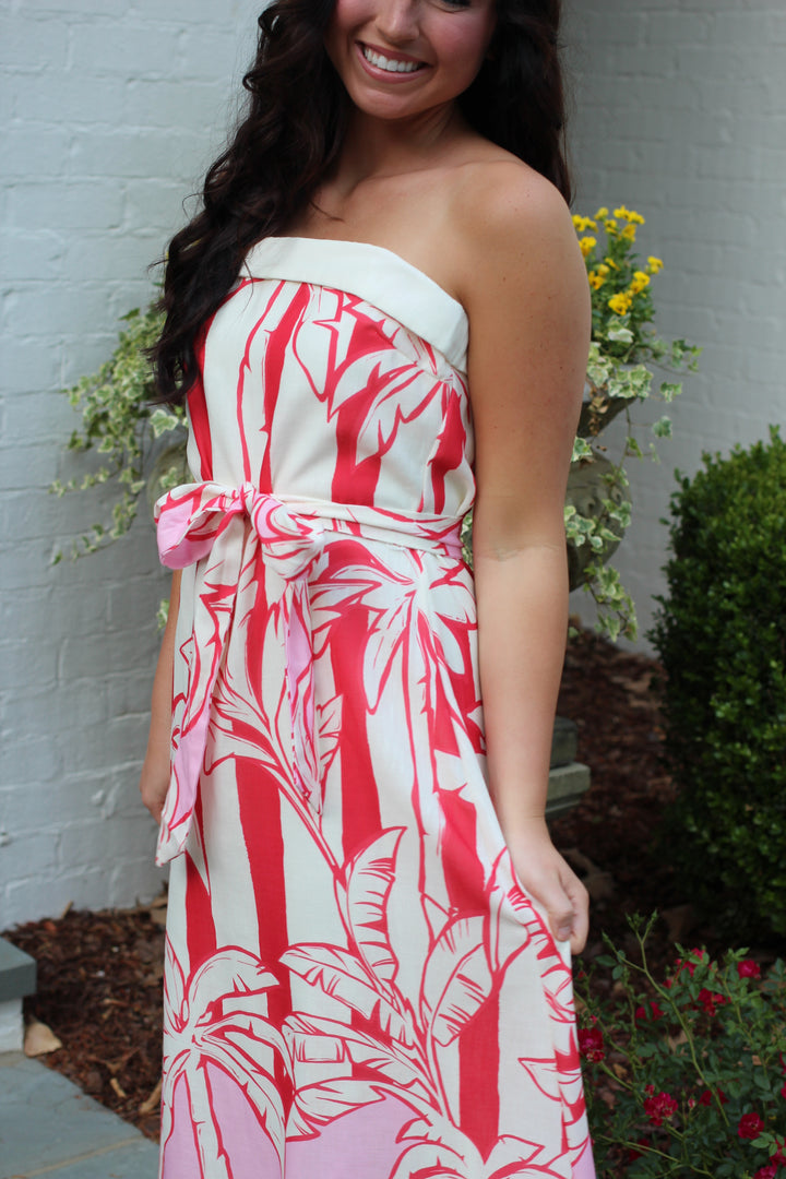 Red Palms Linen Dress