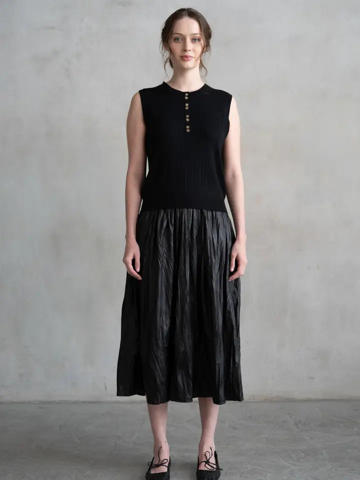 Faux Leather Shirred Skirt