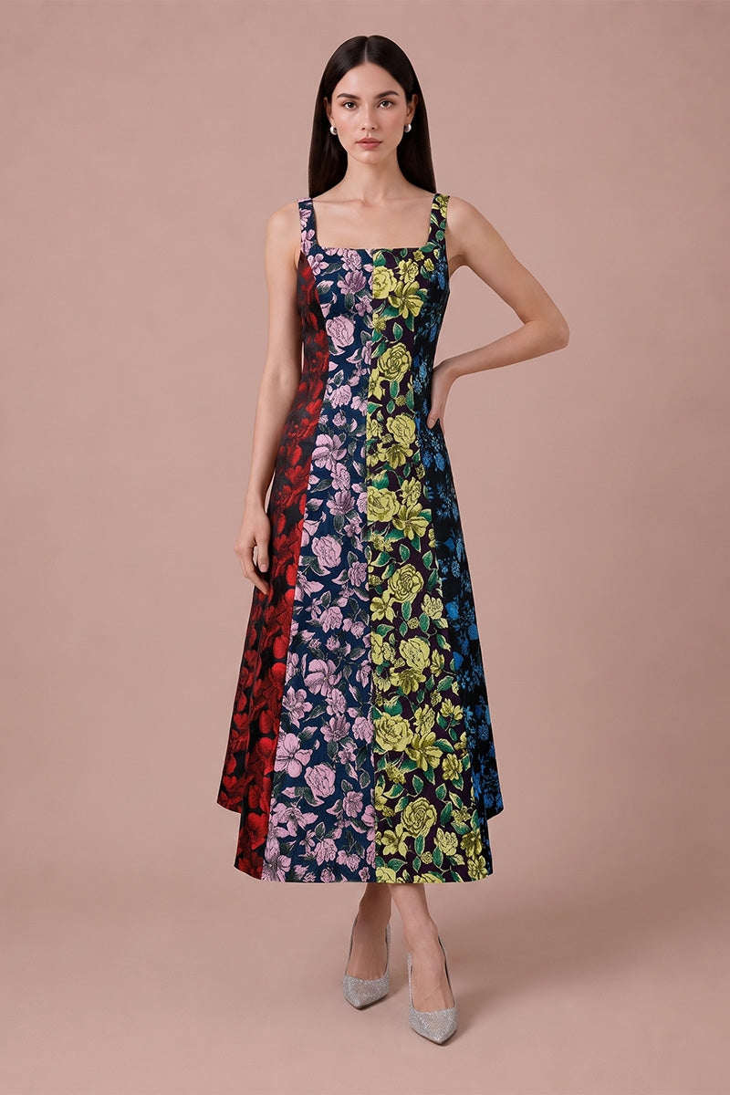 Liliana Dress in Black Multi floral jacquard - side