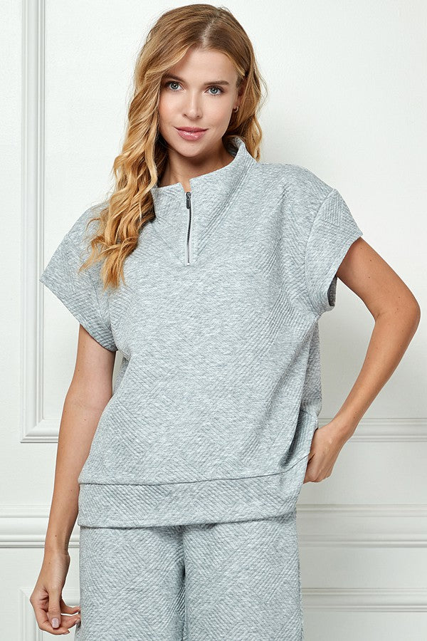 Textured Half Zip Top Pants Set