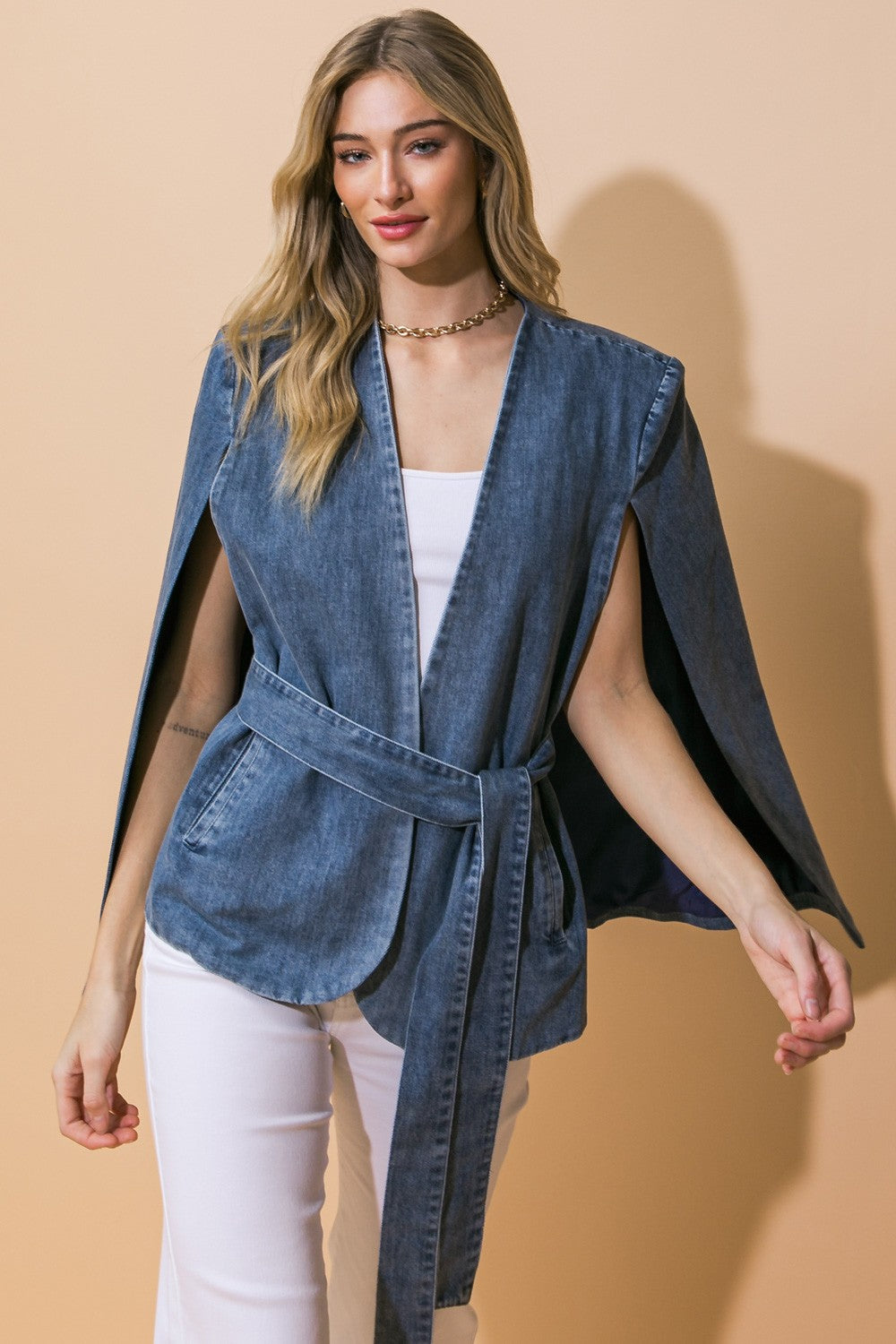 denim cape dress Saint Laurent Patchwork Denim Cape Dress - Blue