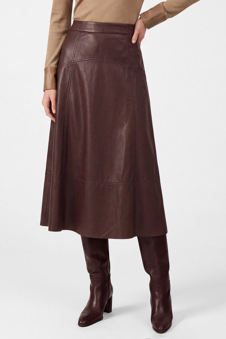 Mallory Skirt in Burgundy - faux leather A-line midi skirt