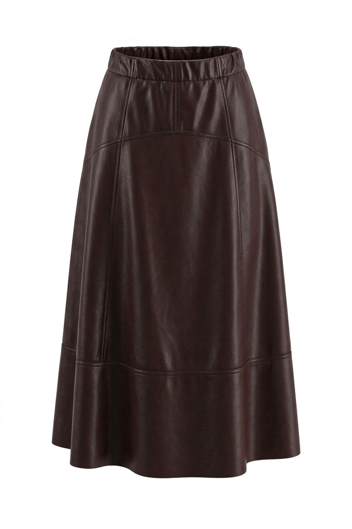 Mallory Skirt in Burgundy - faux leather A-line midi skirt