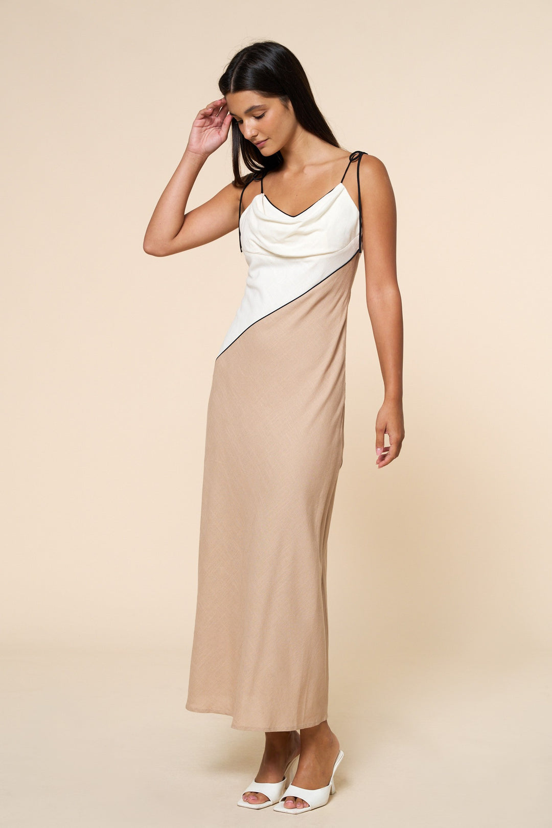 Linen Colorblock Bias Cut Dress