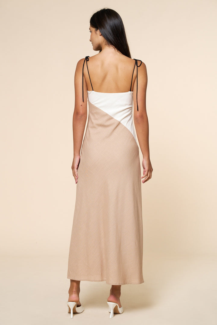 Linen Colorblock Bias Cut Dress