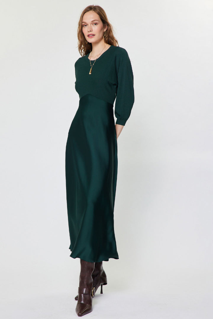 Verity Dress in Dark Green — side view