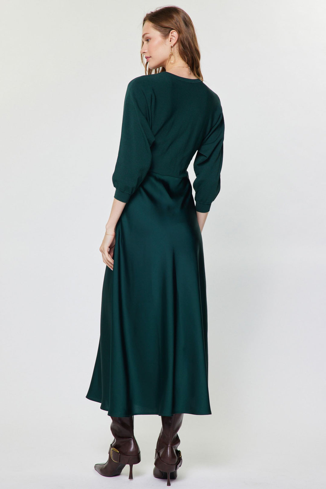 Verity Dress in Dark Green — back view