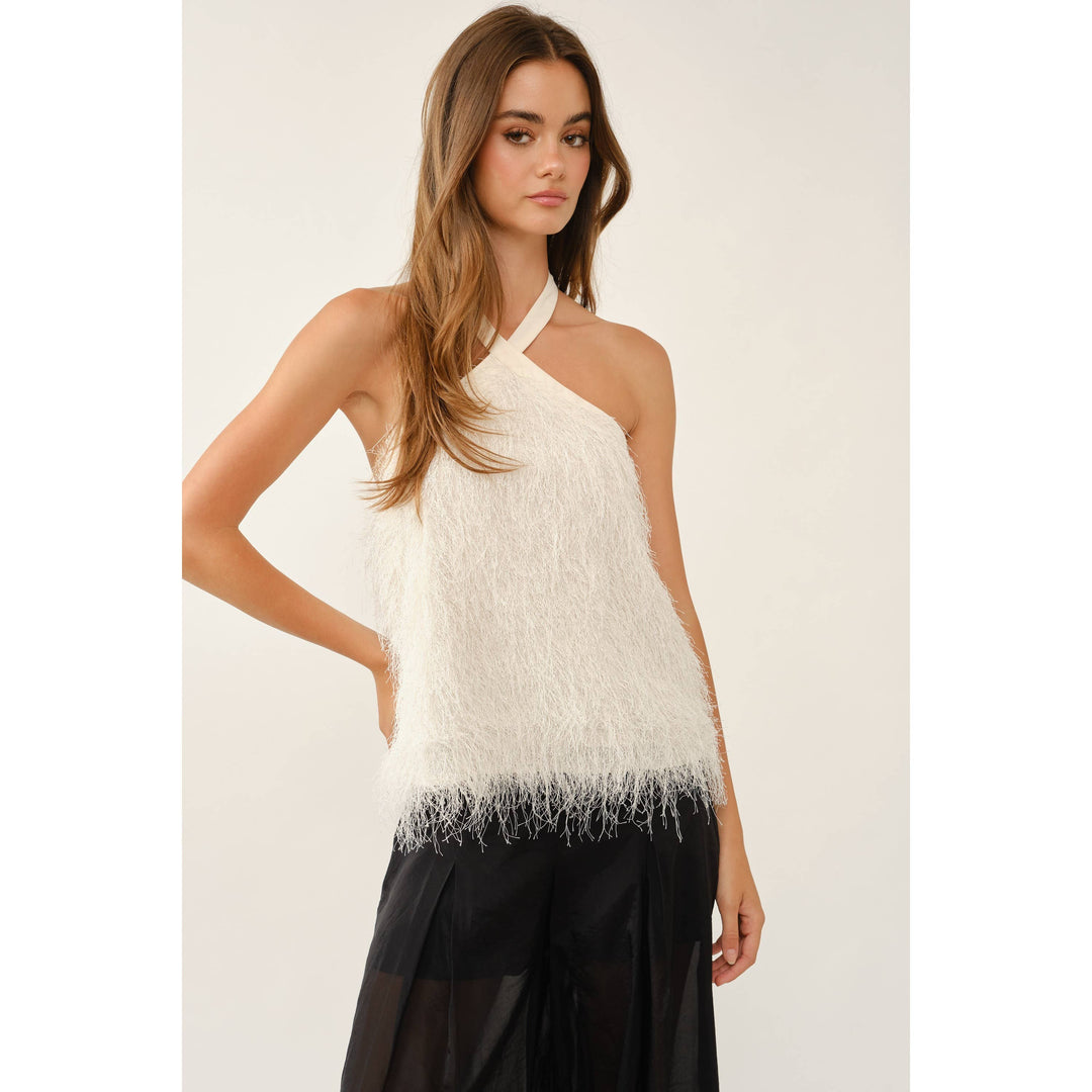 Fawn Top in ivory — side angle showing the criss-cross halter straps