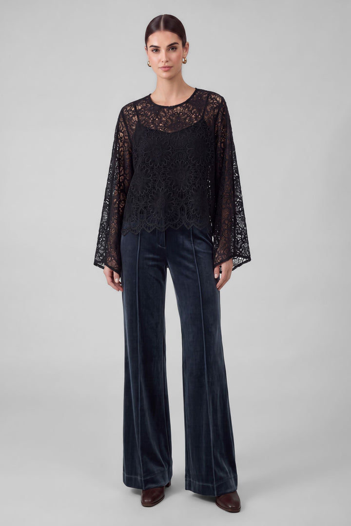 Lydia Poncho in Black - floral lace poncho top with cami