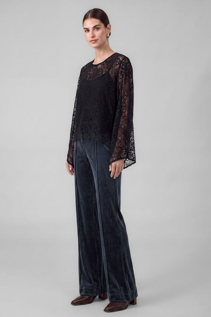 Lydia Poncho in Black - floral lace poncho top with cami
