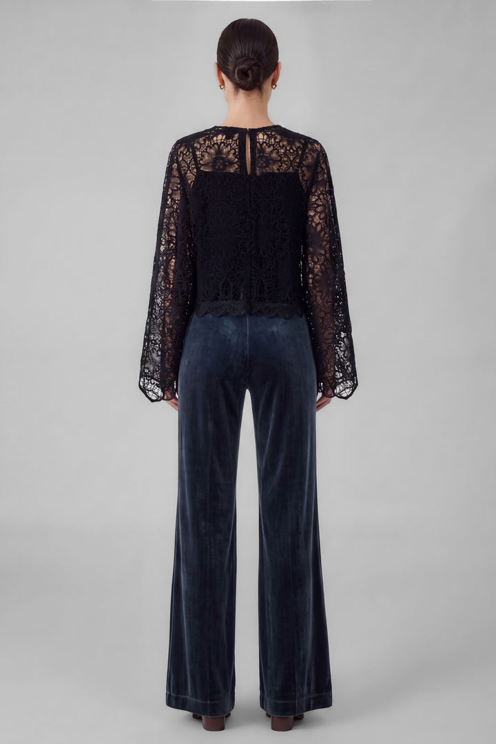 Lydia Poncho in Black - floral lace poncho top with cami
