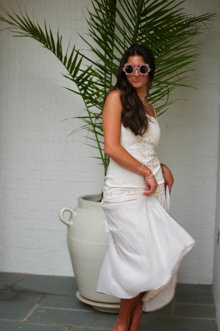 Eyelet Drop Waist Maxi Dress