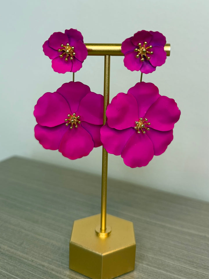 3-D Flower Drop Earring