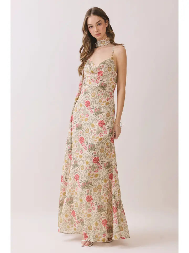 Scarf Neck Cowl Floral Maxi