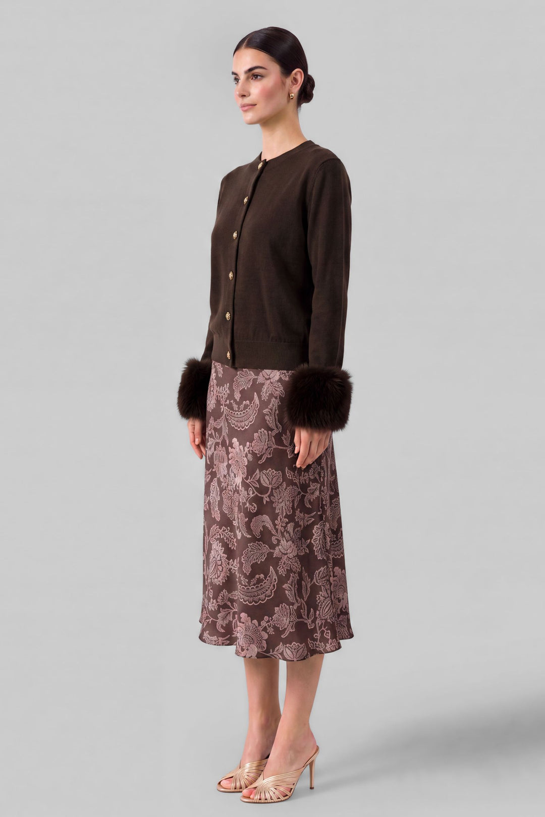 Effie Cardigan in Espresso - knit cardigan with faux fur cuffs