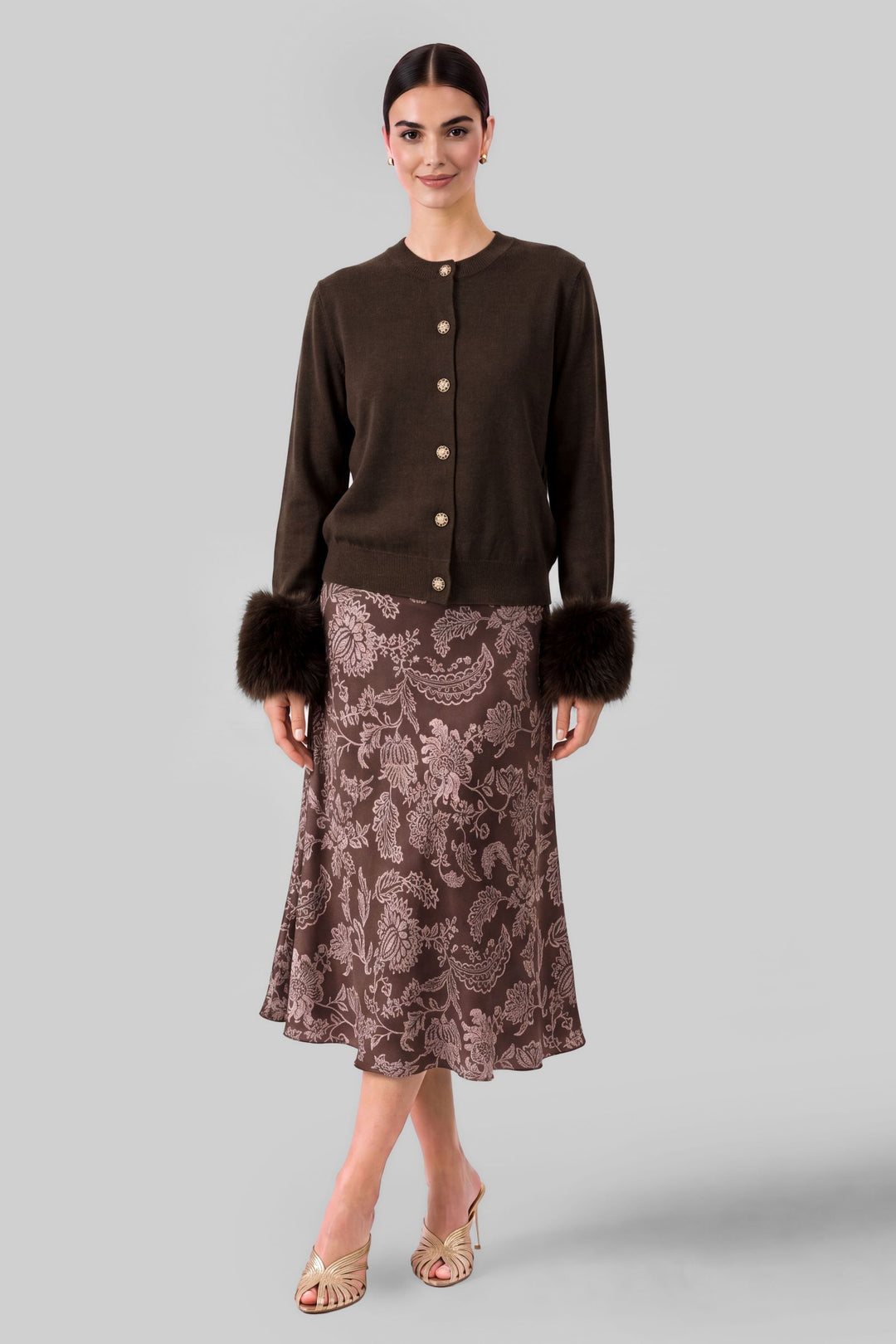 Effie Cardigan in Espresso - knit cardigan with faux fur cuffs