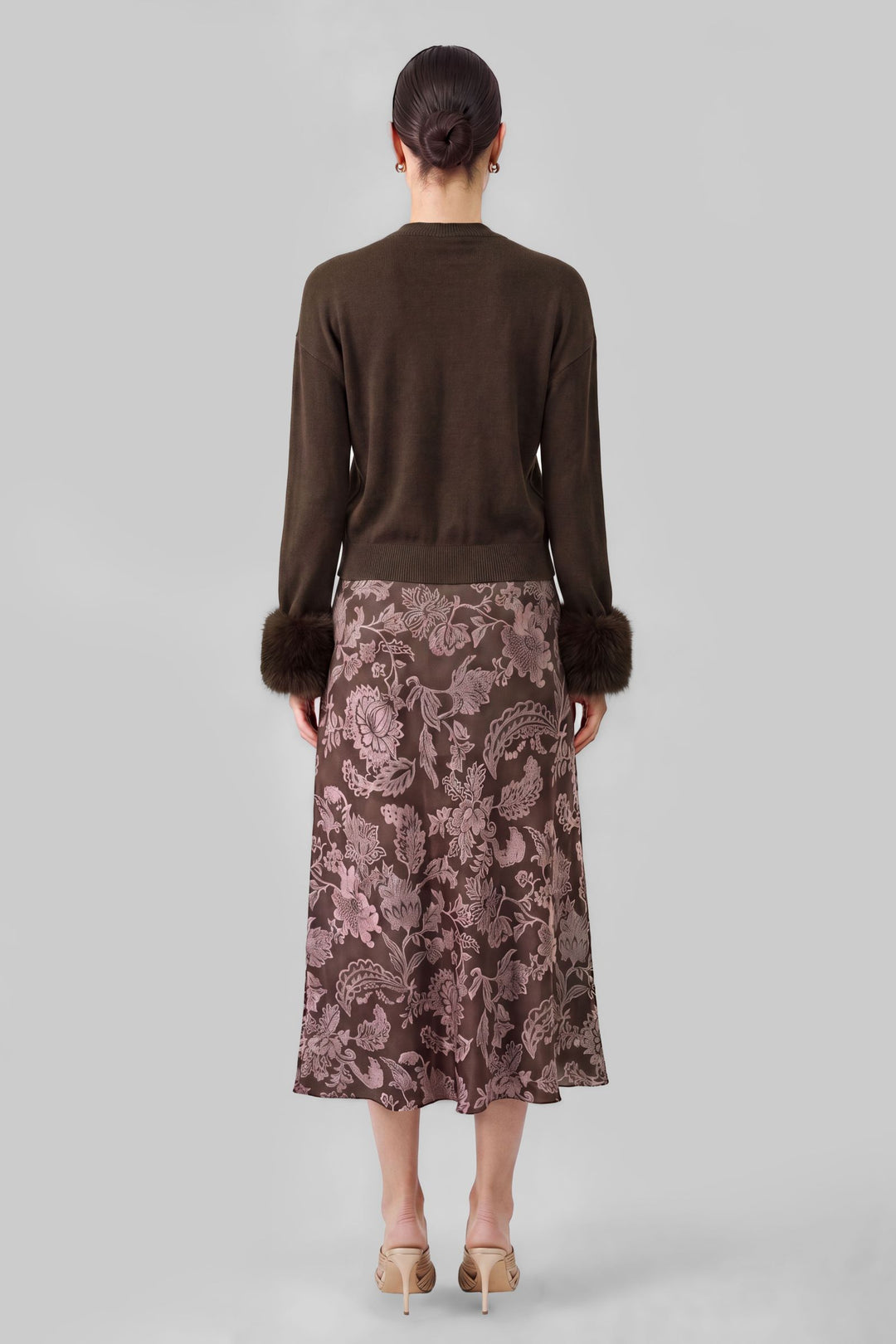 Effie Cardigan in Espresso - knit cardigan with faux fur cuffs