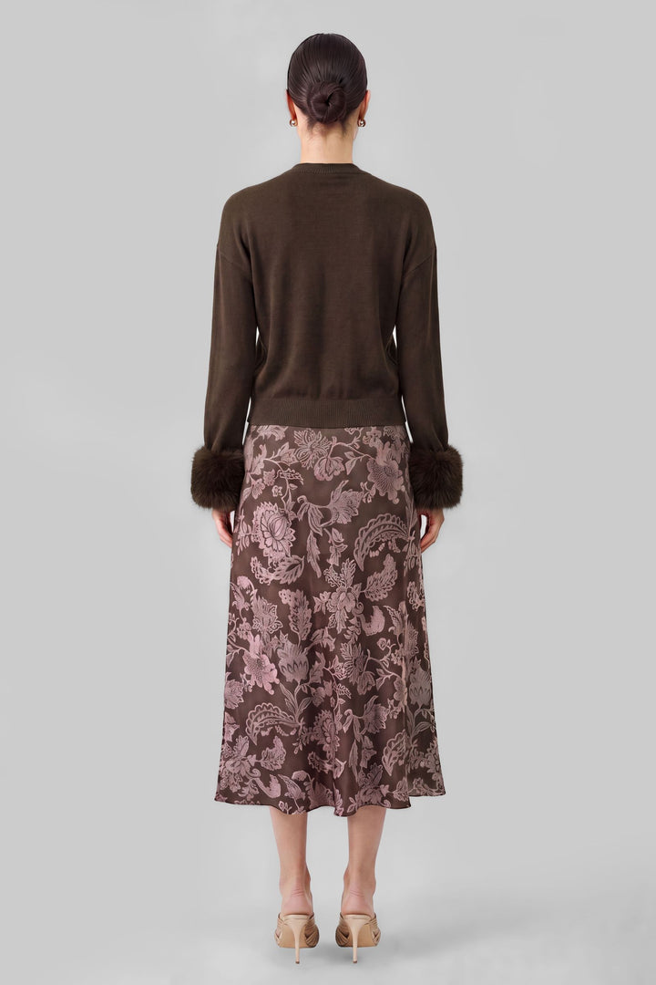 Effie Cardigan in Espresso - knit cardigan with faux fur cuffs
