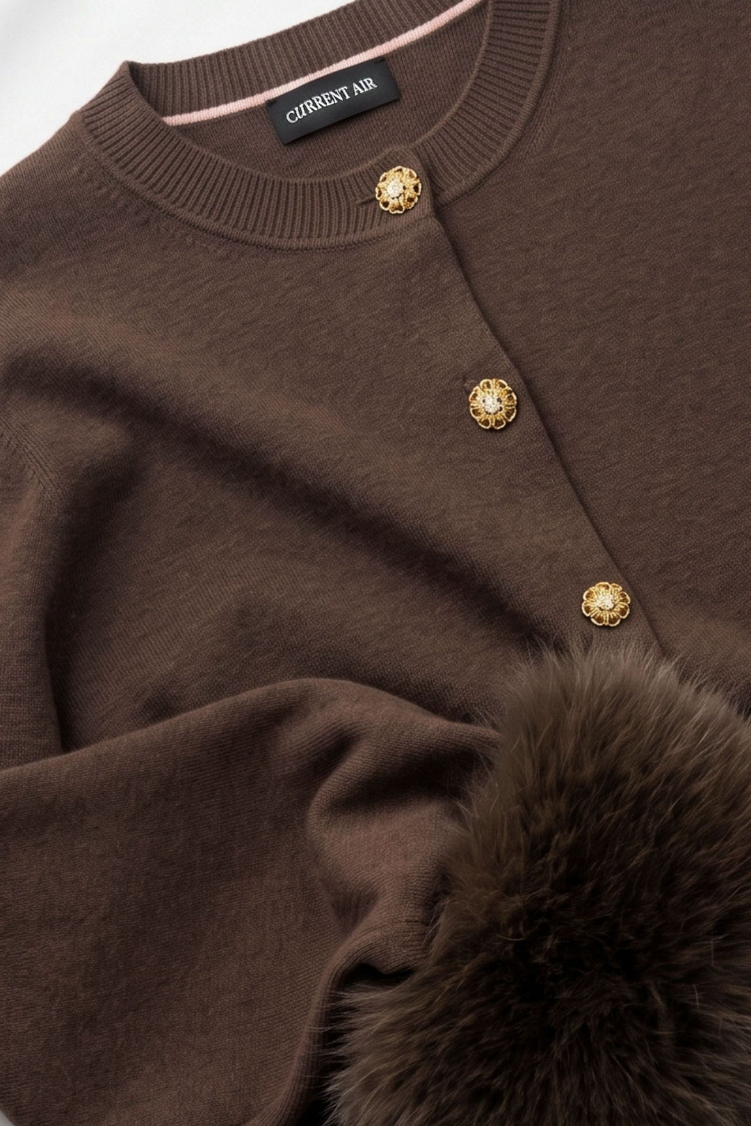 Effie Cardigan in Espresso - knit cardigan with faux fur cuffs