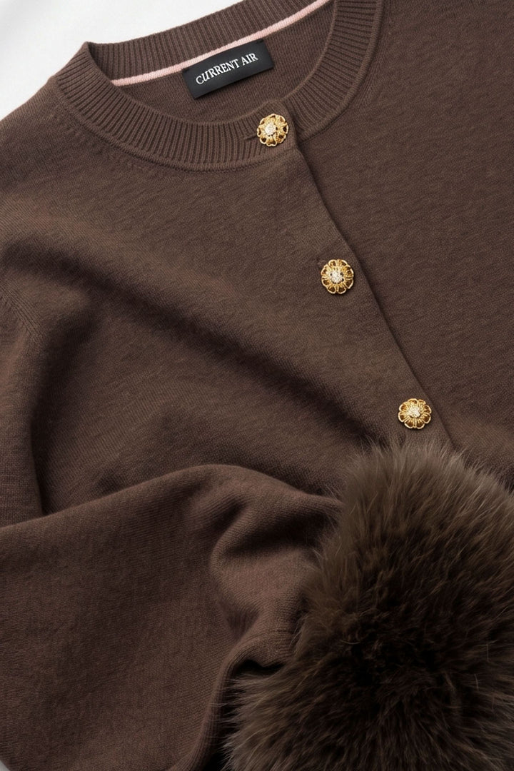 Effie Cardigan in Espresso - knit cardigan with faux fur cuffs