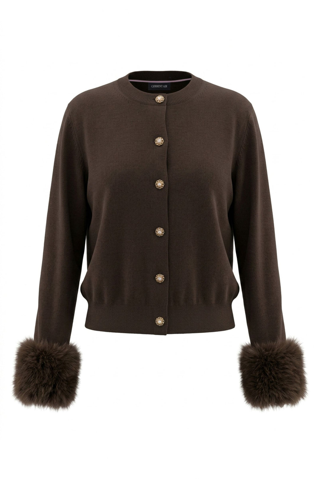 Effie Cardigan in Espresso - knit cardigan with faux fur cuffs