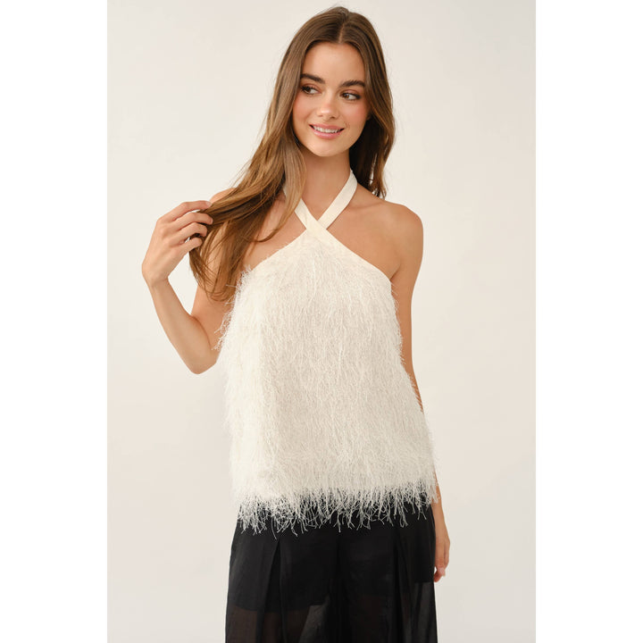 Fawn Top in ivory — styled with a black wide-leg trouser