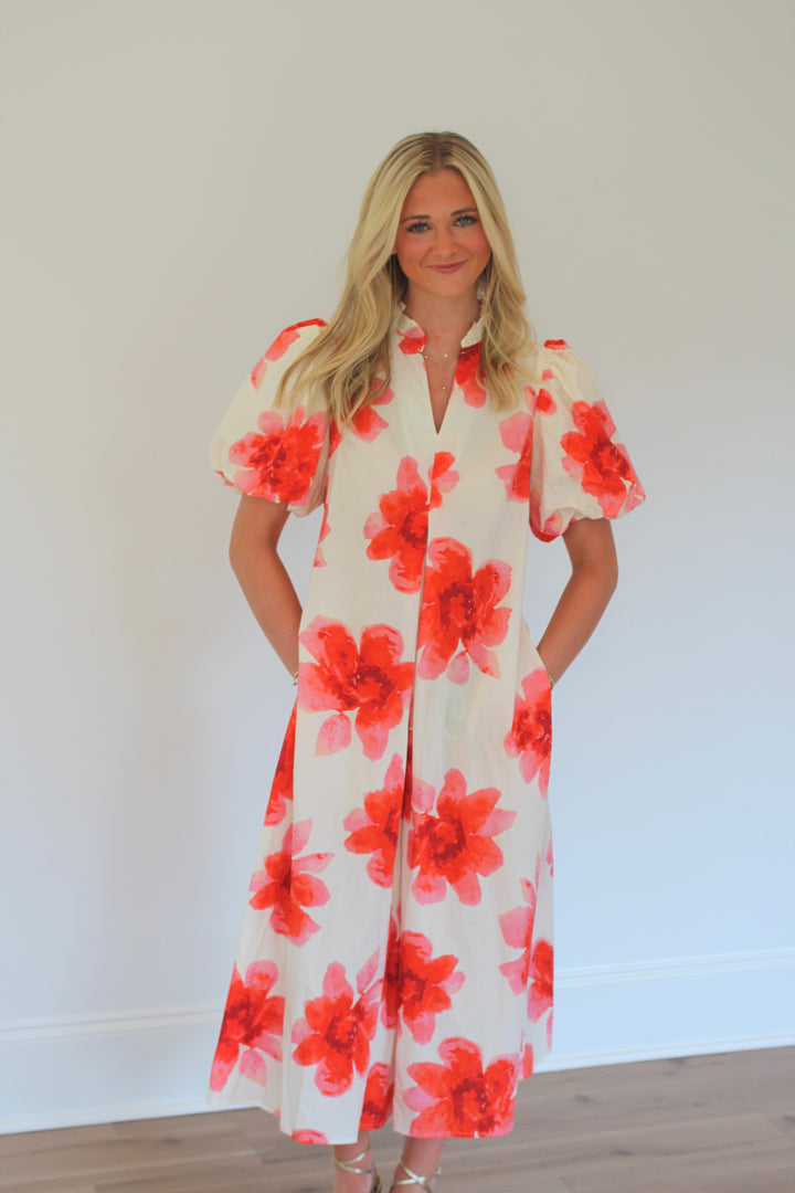 Puff Sleeve Midi Dress