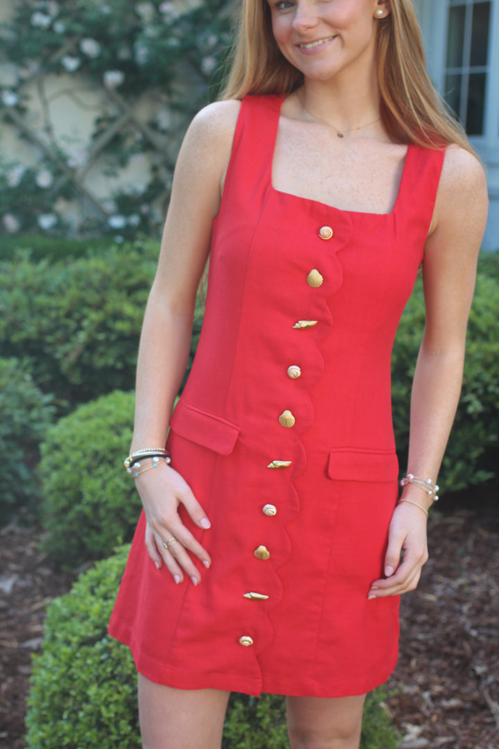Ruby Red Seashell Button Dress