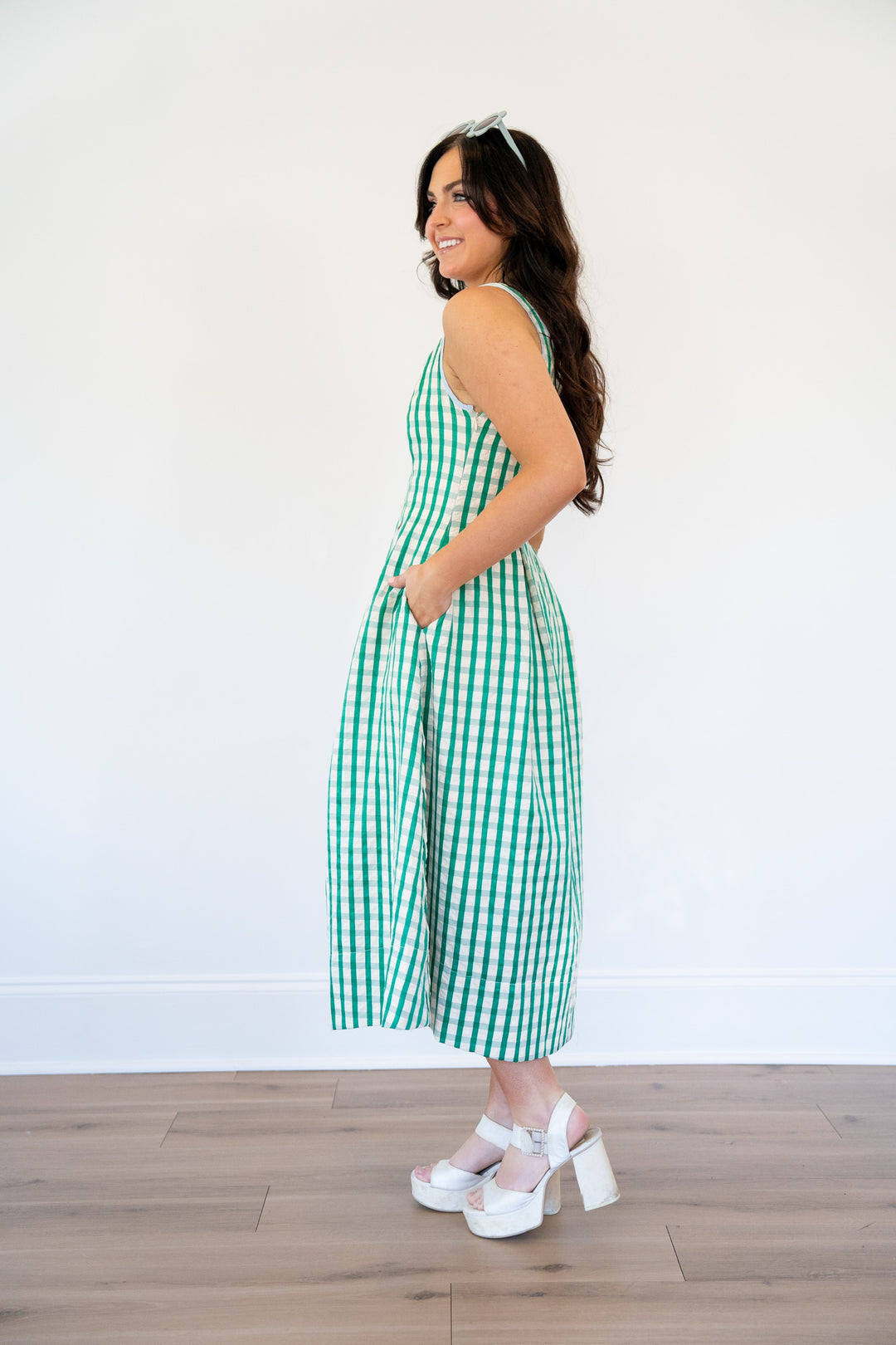 Green Gingham Midi Dress Medium Green Gingham Midi Dress Medium