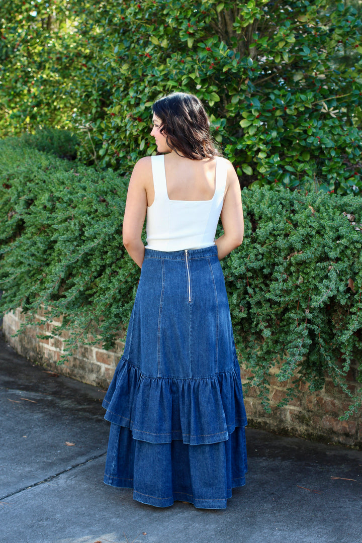 Ruffle Denim Skirt