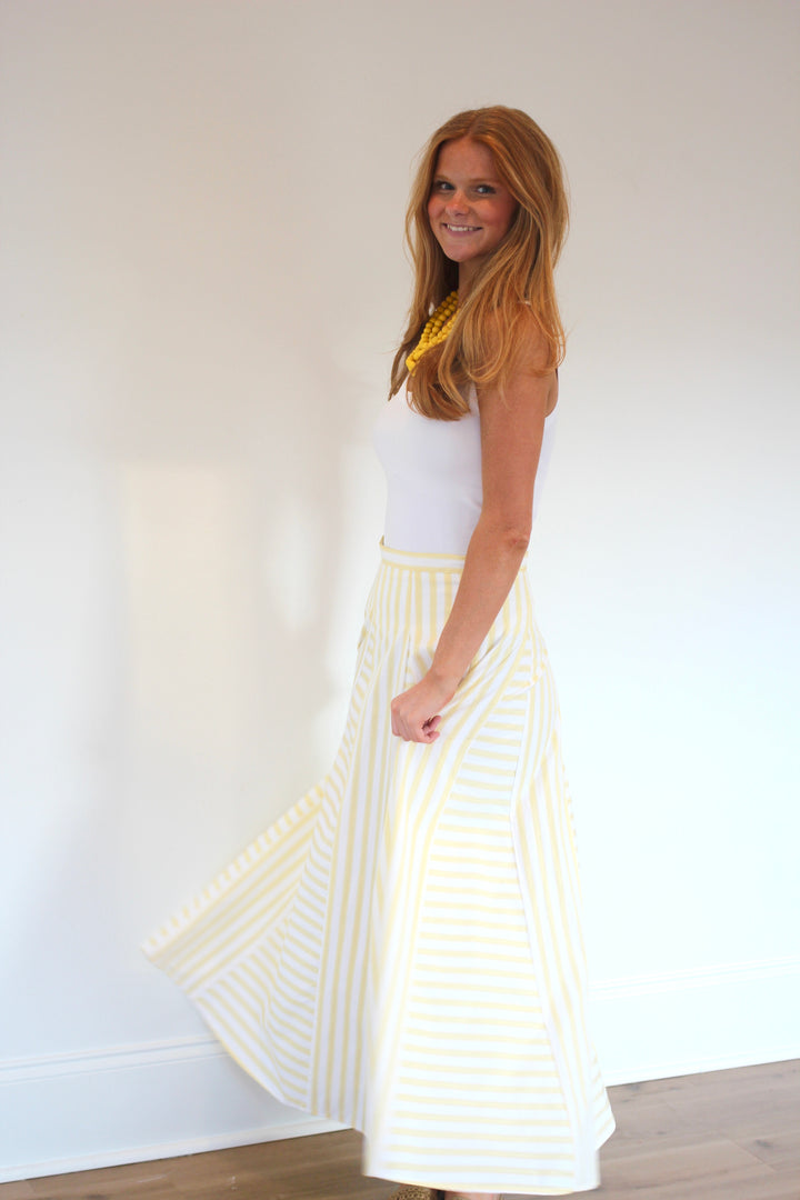 Sunshine Stripe Panel Midi Skirt