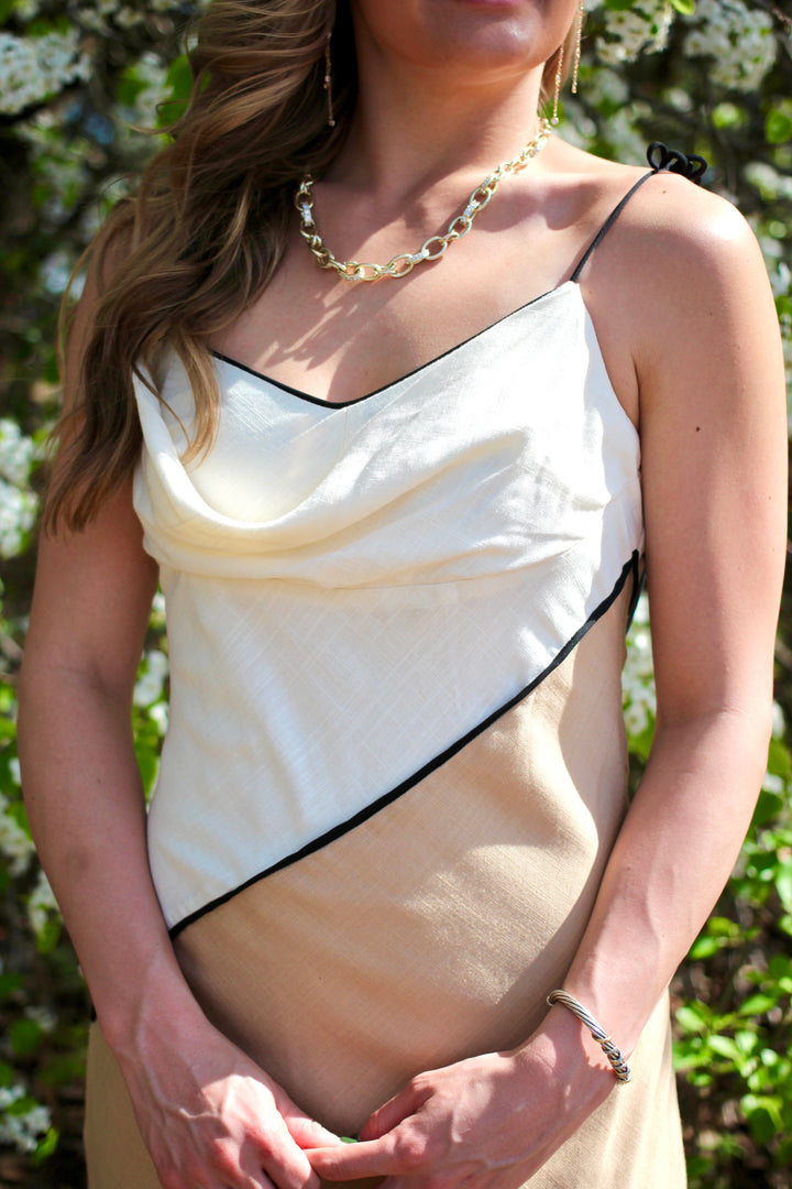 Linen Colorblock Bias Cut Dress