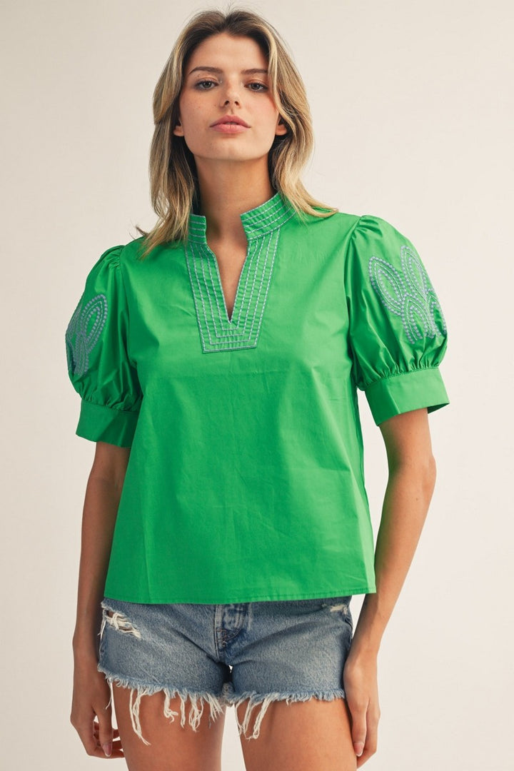 Embroidered Sleeve Top