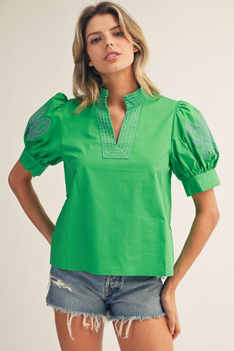 Embroidered Sleeve Top