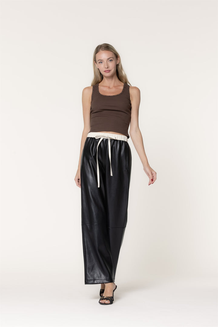 Contrast Leather Pants