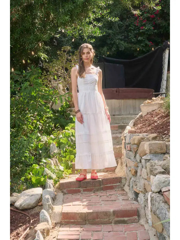 Lace Trim Tiered Ruffle Midi Dress | White A-Line Midi Large / White Lace Trim Tiered Ruffle Midi Dress | White A-Line Midi Large / White